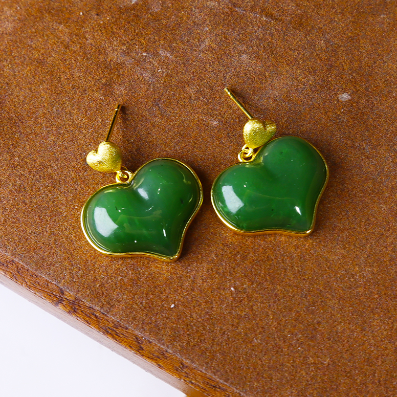 【年货节大促】S925和田玉爱心耳环丨天然玉石丨多样性发一