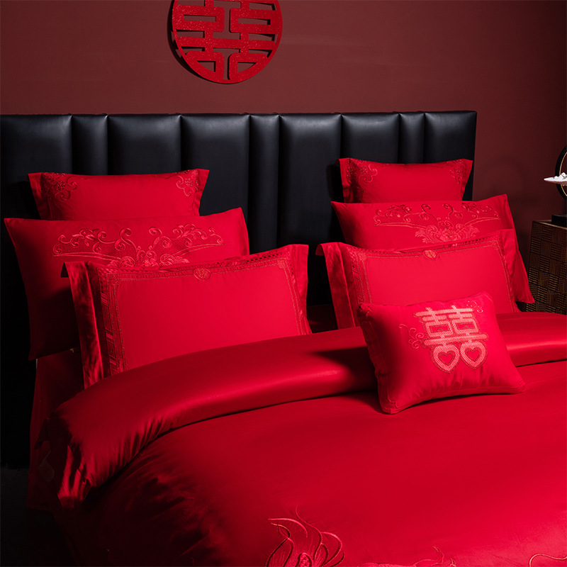 喜满堂逸轩喜铺喜被精品  长绒棉婚庆四件套结婚床单款四件套纯色