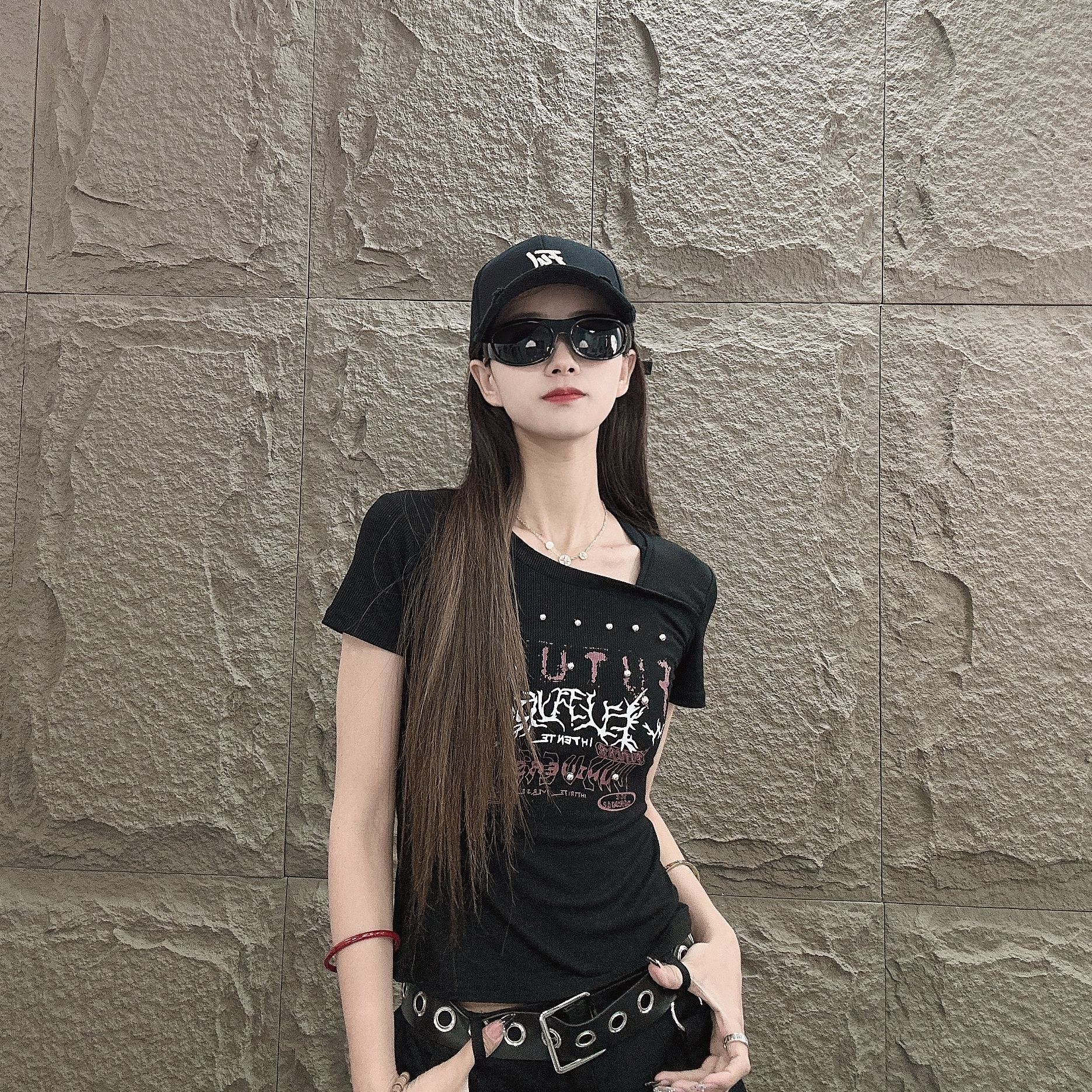 DL8817欧美街头金属感时尚潮牌甜辣个性摇滚暗黑显瘦辣妹小众复古