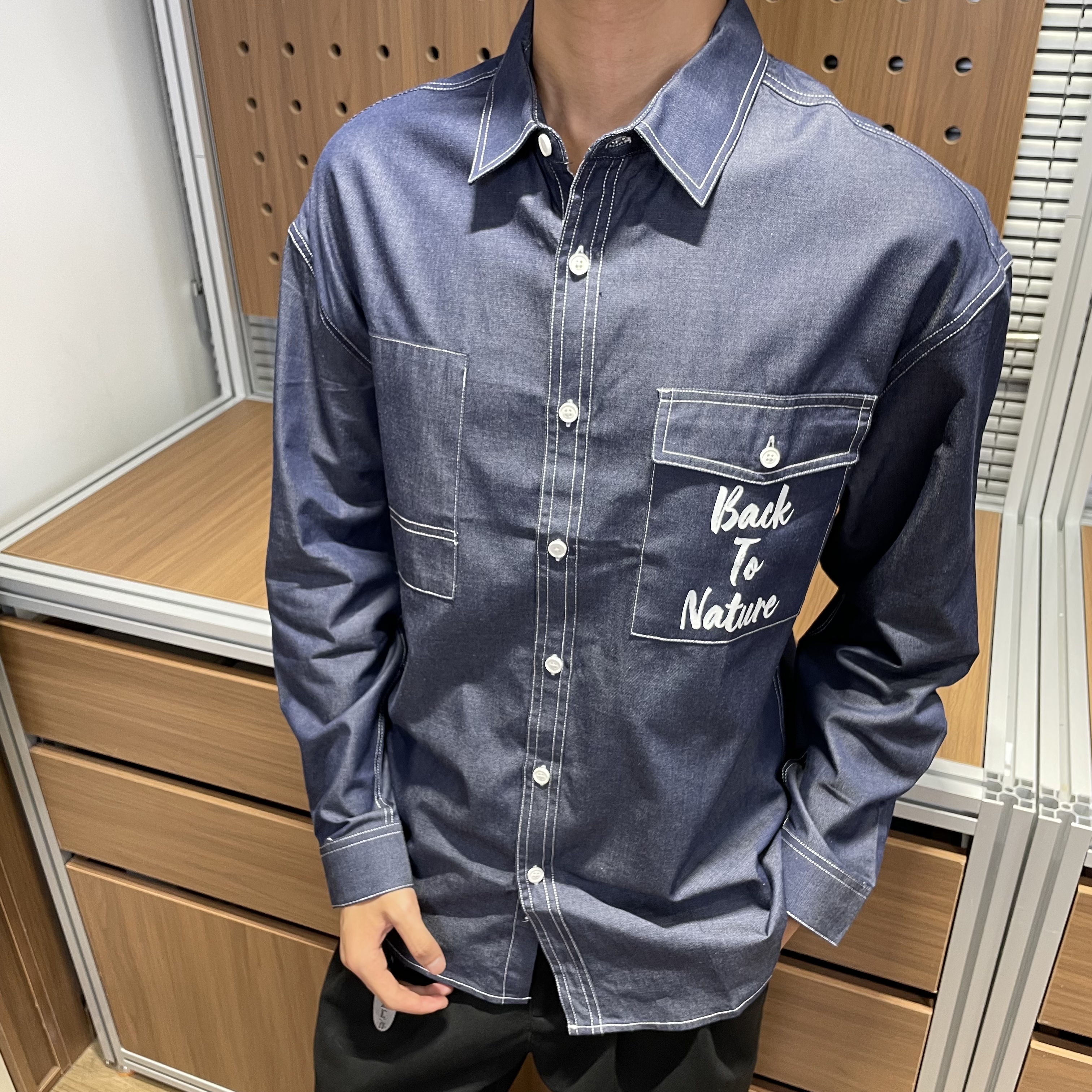  XWEN纽扣设计感牛仔套装翻领牛仔外套