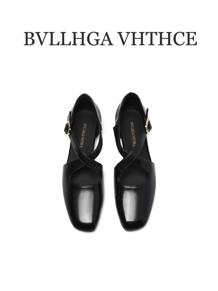 BVLLHGA VHTHCE  新款夏季法式罗马鞋方头百搭胎牛皮单鞋女 D17