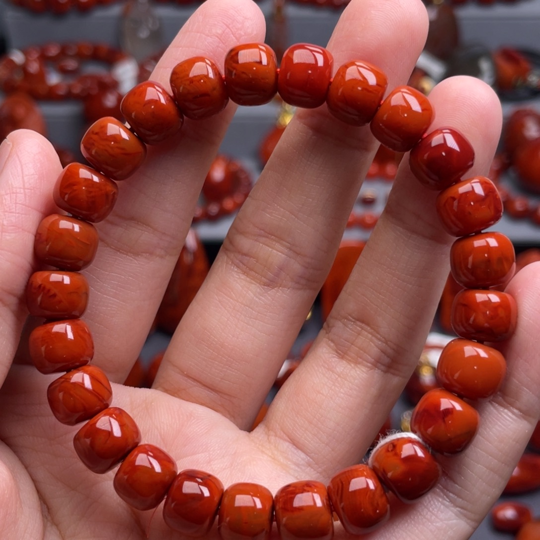 南红玛瑙未镶嵌珠宝奇石单圈9.5mm