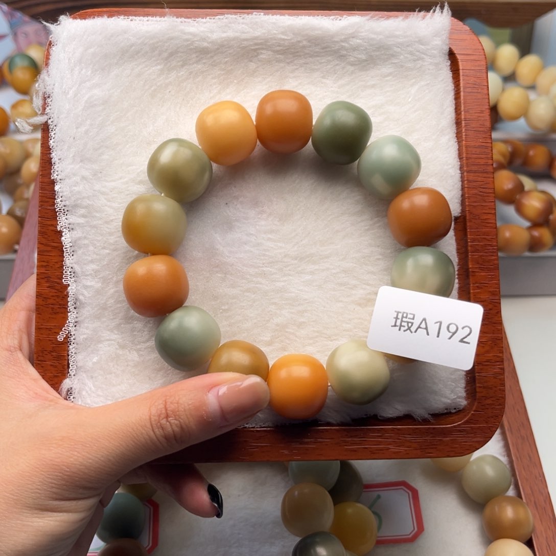 菩提根/象牙果手串素**时瑕A192桶珠17mm一串
