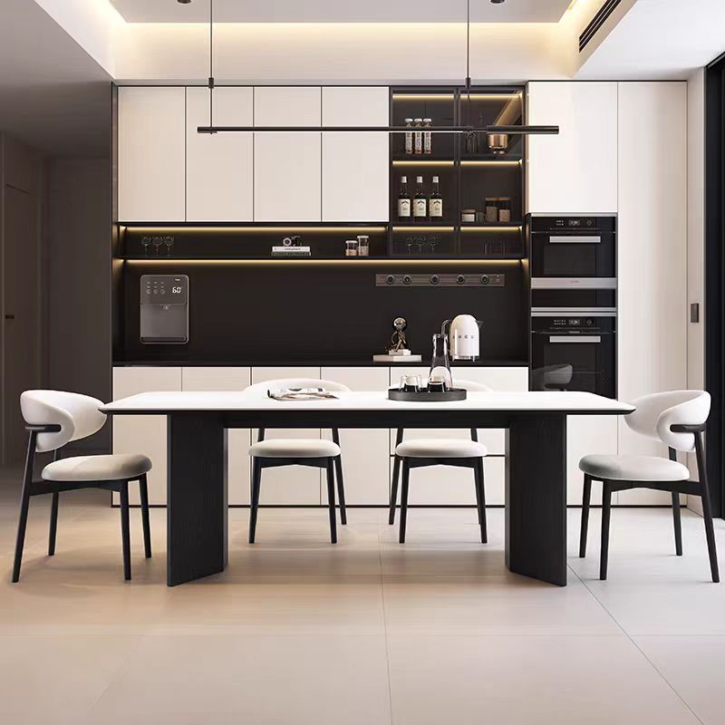 实木意式极简白色岩板长方形小户型餐桌椅家用现代饭桌