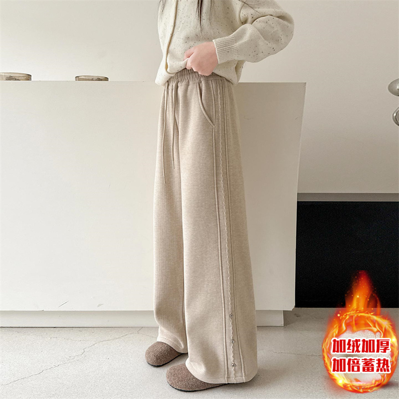 女大童加绒阔腿裤2025冬装新款中大童运动时尚学生休闲加厚卫裤