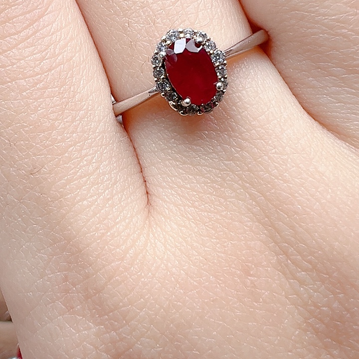 戒指红宝石银S925镶嵌