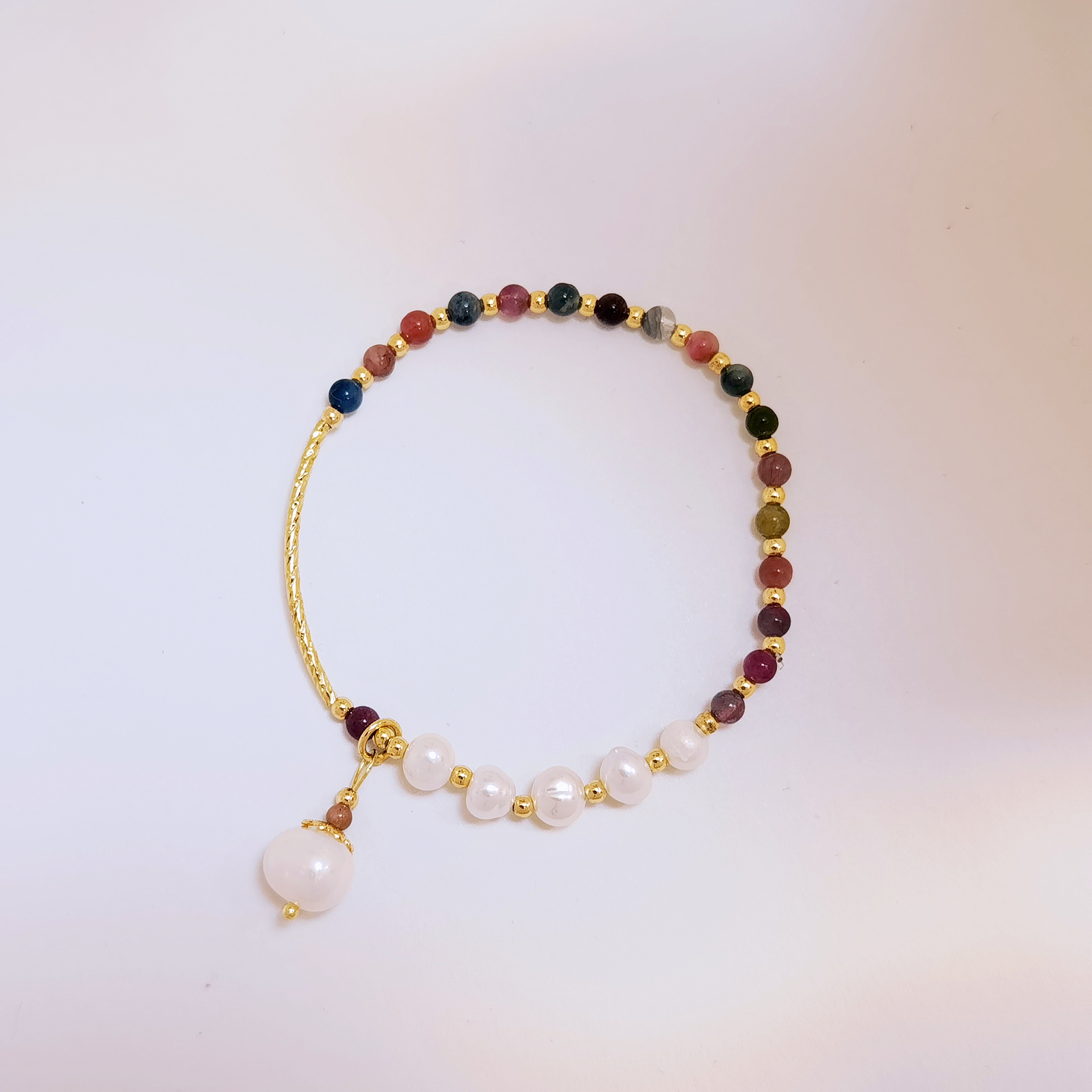 清沧 天然可刮粉真淡水珍珠 碧玺弹力珍珠手链 2011