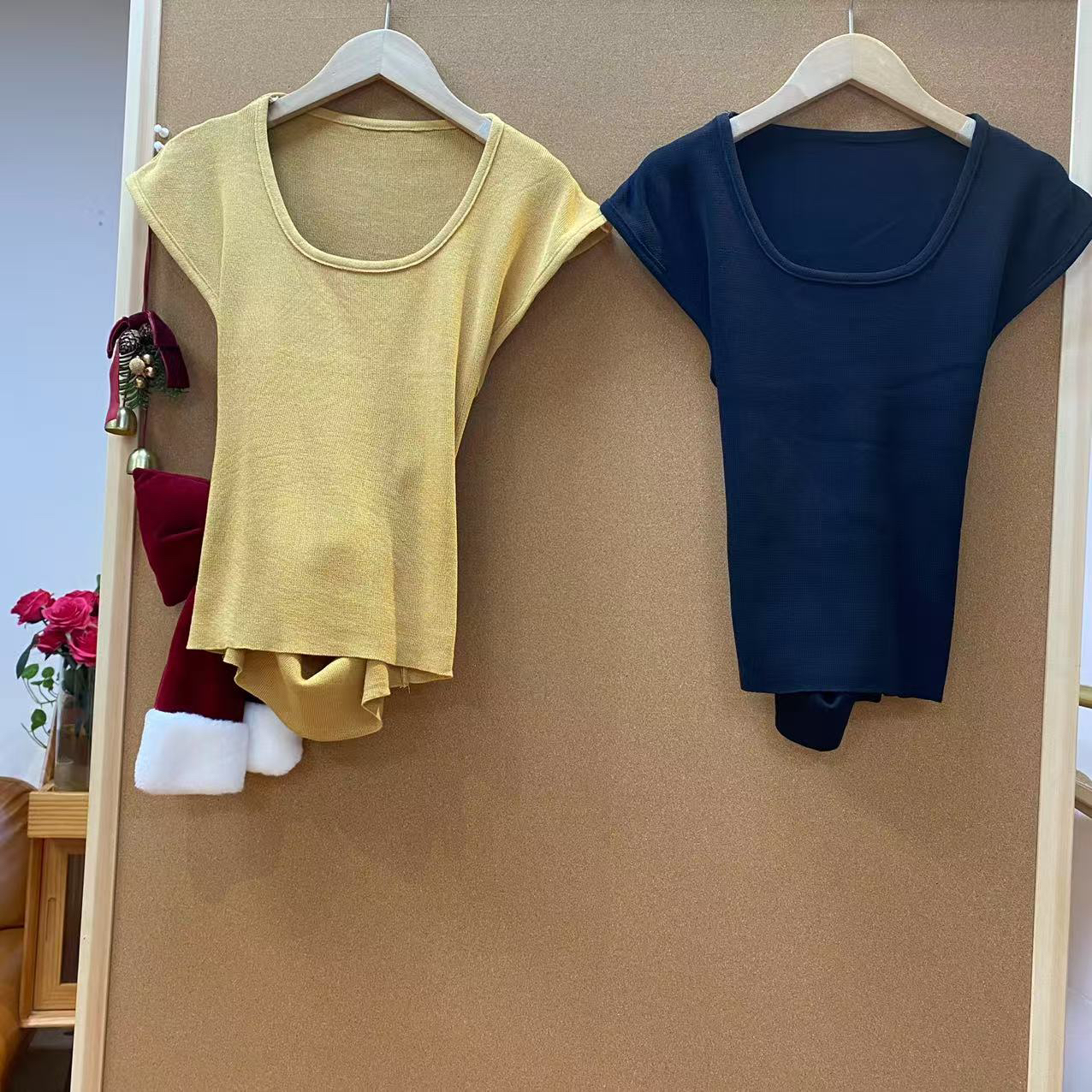 夏季薄款纯色U领露腰短款高腰百搭上衣25141针织衫