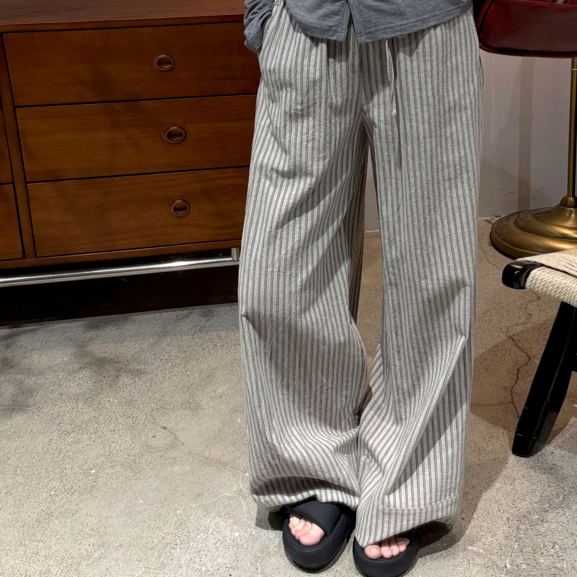 今婷韩系ins时尚百搭宽松显瘦直筒阔腿条纹休闲长裤子女J25218315