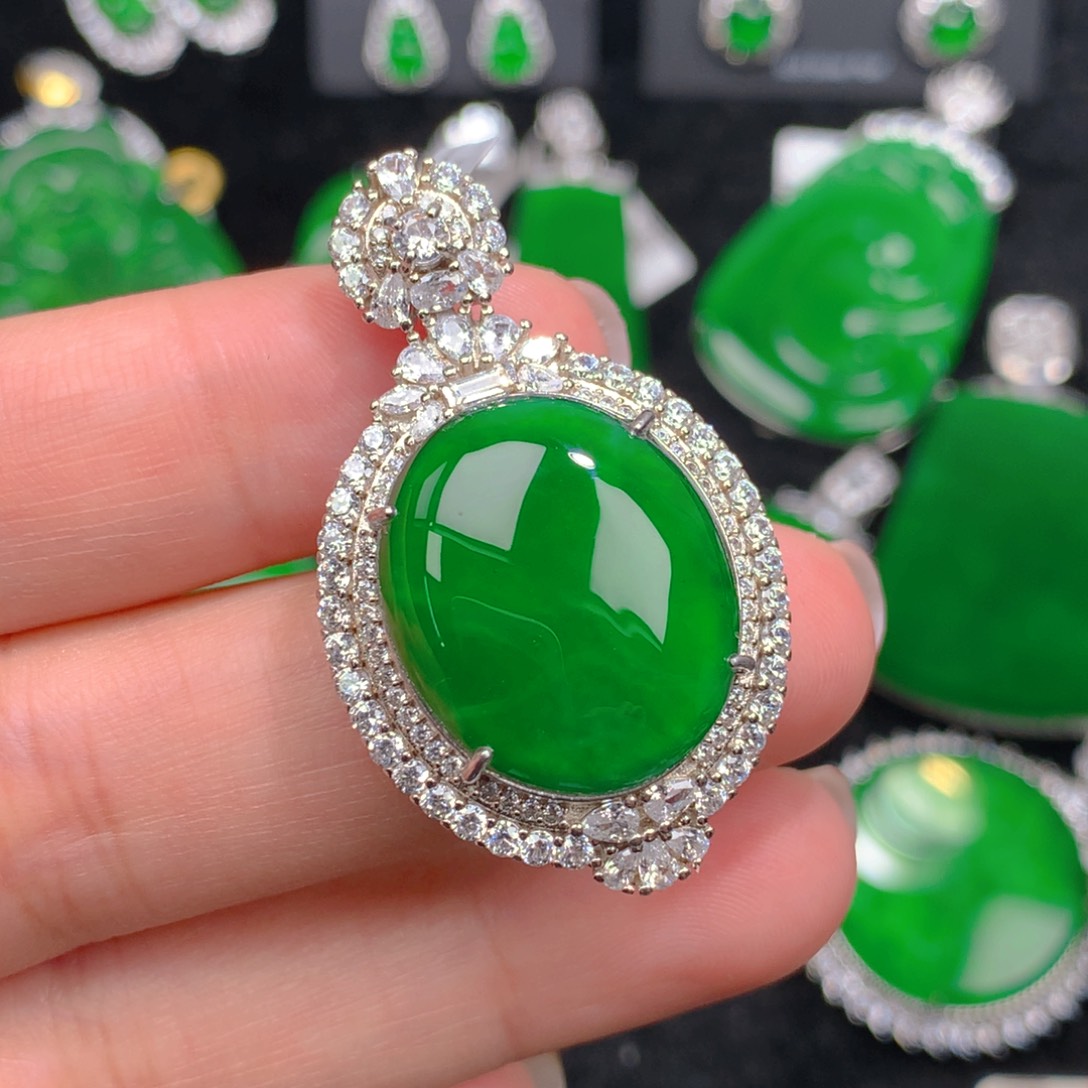 翡翠银S925镶嵌吊坠(不含链)