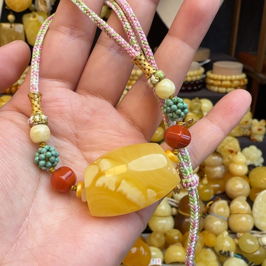 琥珀未镶嵌套链天然溶洞妖花蜜蜡马蹄珠锁骨