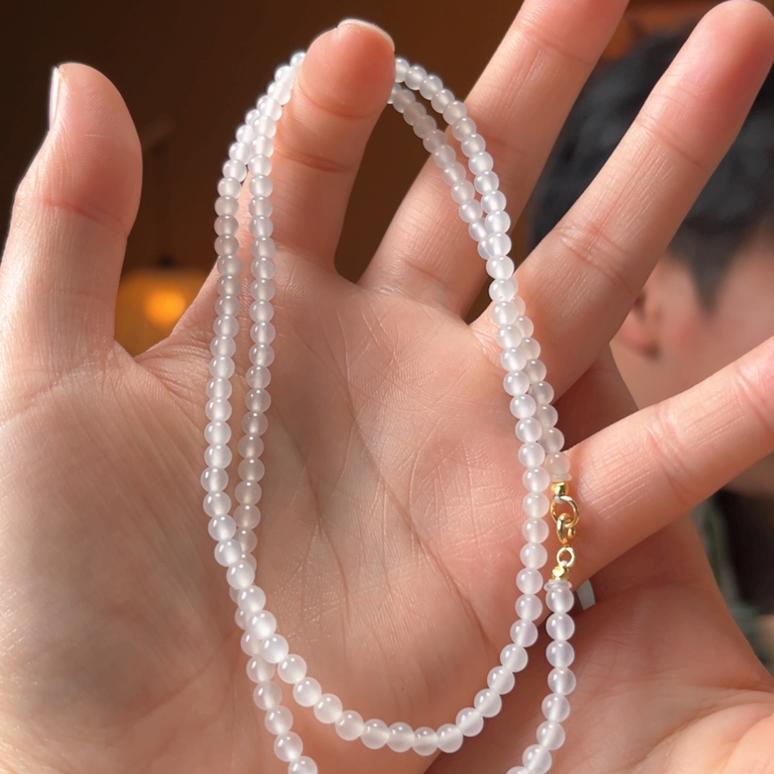 颈饰银S925镶嵌和田玉青海白玉4mm不换珠230