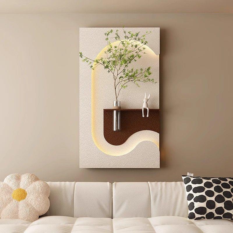 倪鸿新款玄关装饰画可水培可养花砂岩壁画绿植奶油风客厅立体挂画