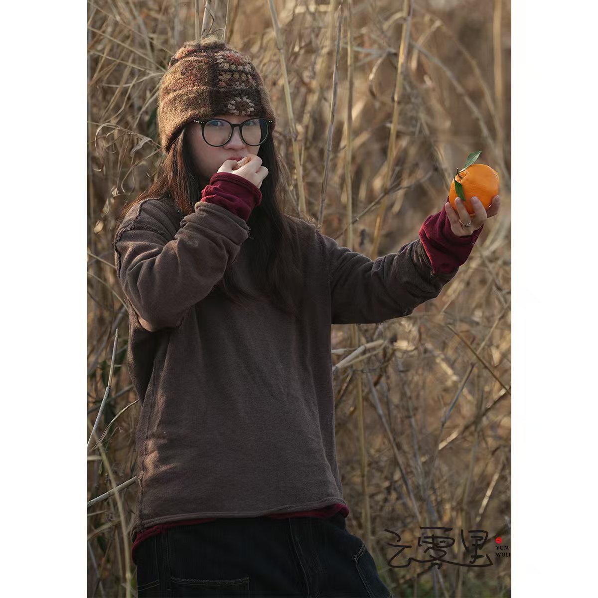 素朴布衣 云雾里1325原创设计复古文艺休闲羊毛棉圆领针织长袖T