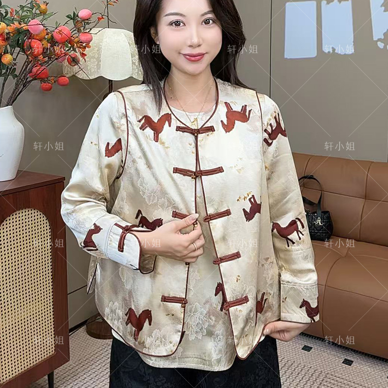 【轩小姐】中式提花小马刺绣复古显瘦马甲新中式国风女装723-19