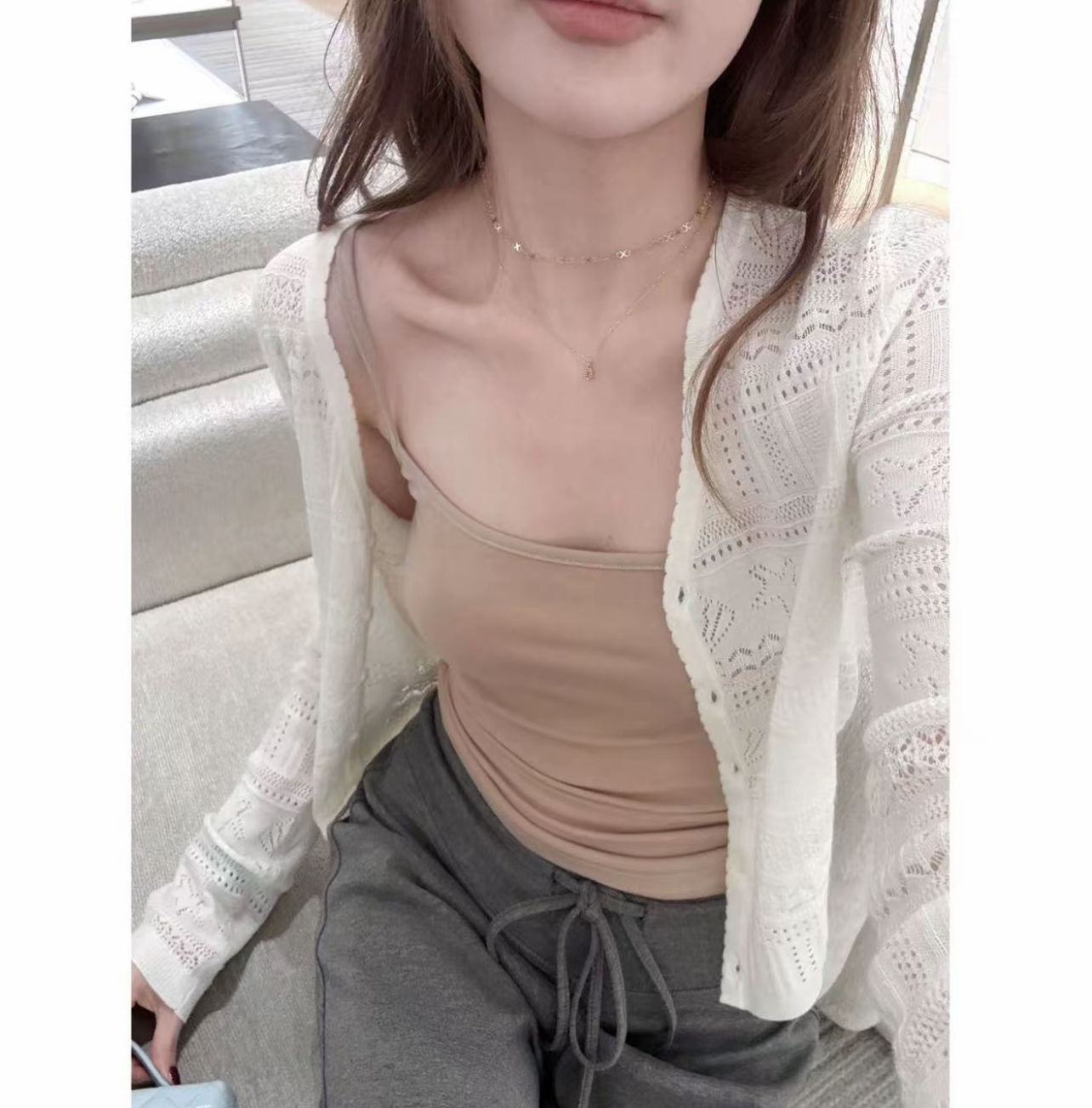 糯米灰色/粉色/肤色/黑色吊带上衣  5105-712