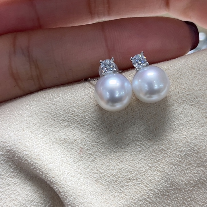 银S925镶嵌耳饰海水珍珠9-10mm62号