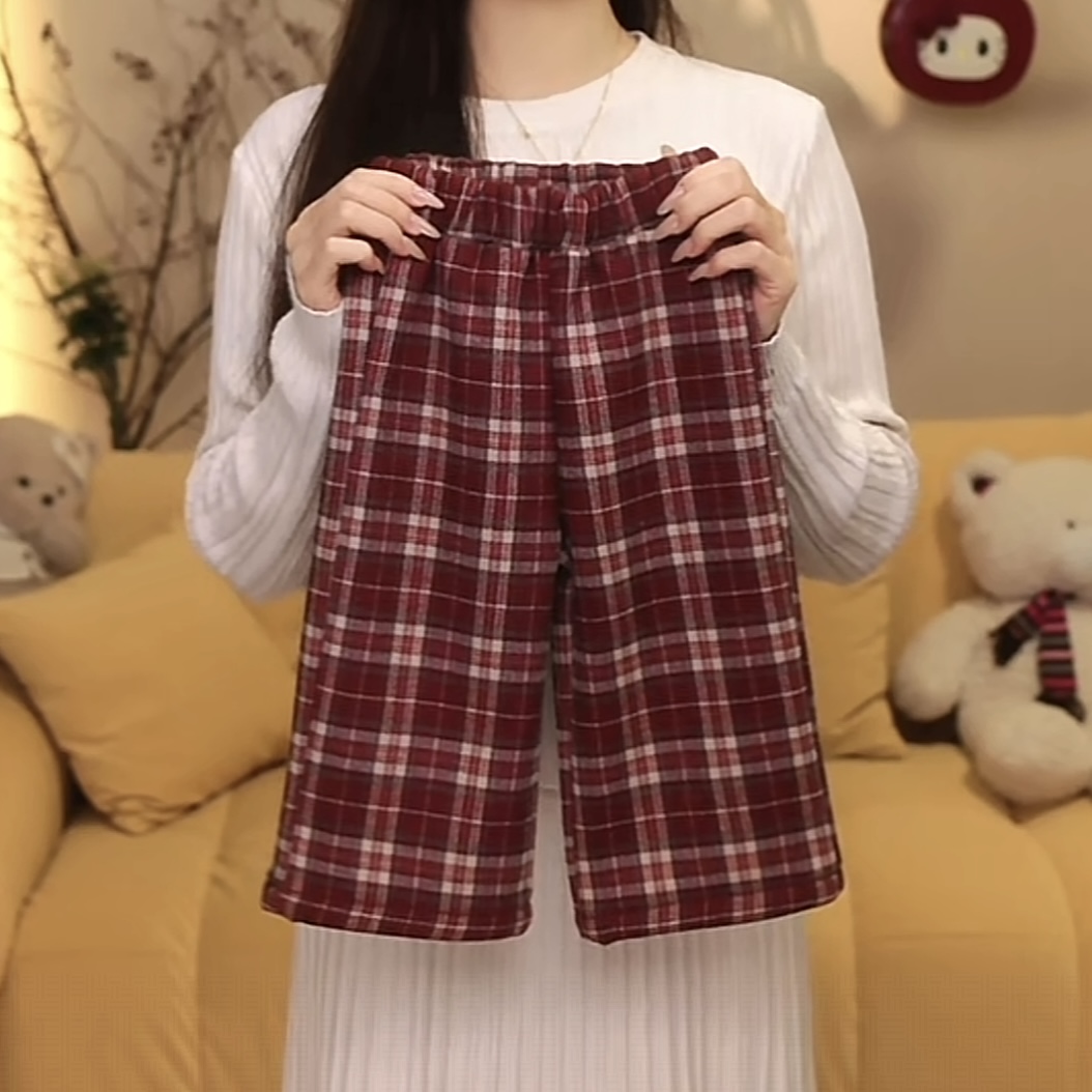 趣奇贝贝 女童加绒格纹直筒裤2025新款冬季儿童保暖百搭休闲裤