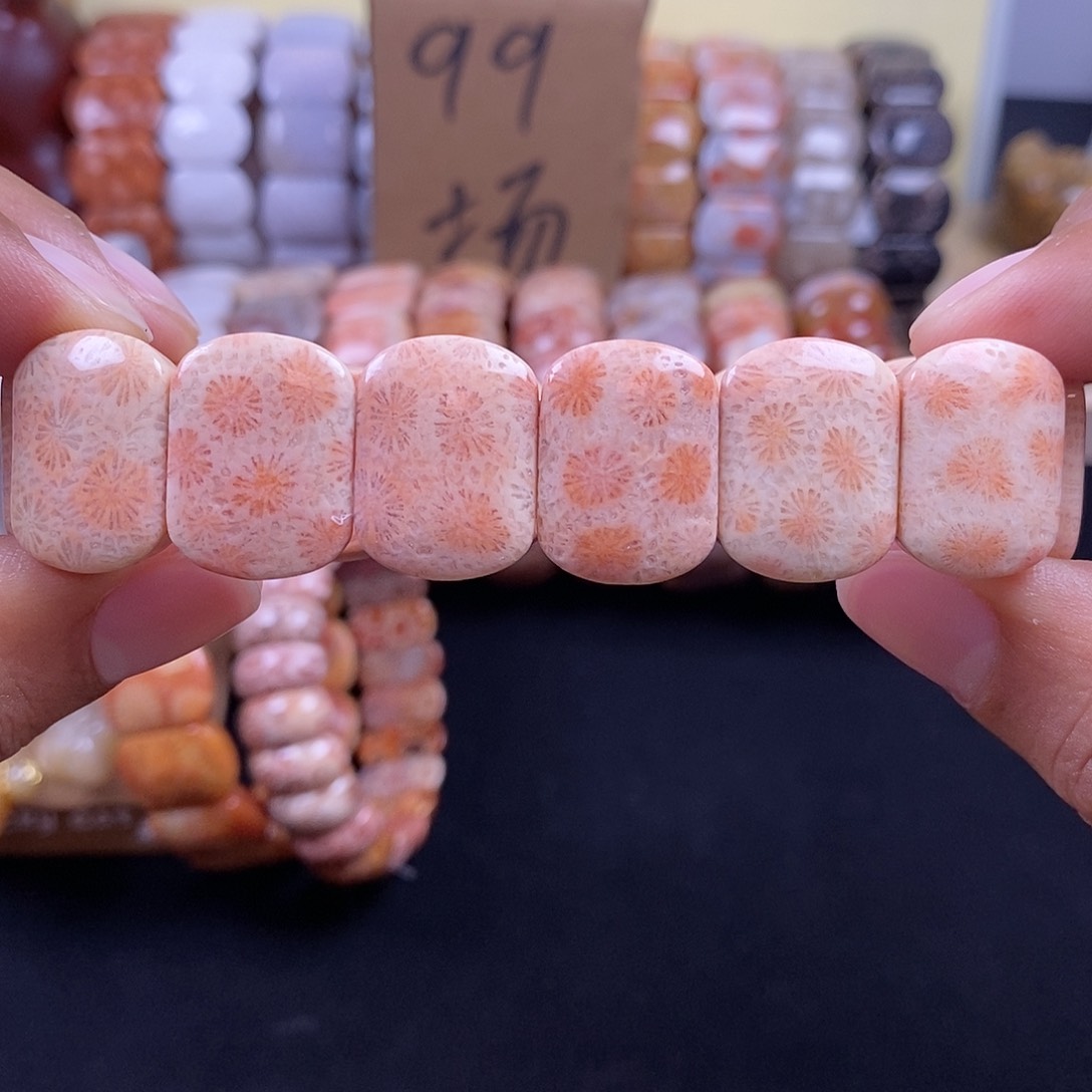 硅化珊瑚（珊瑚玉）未镶嵌手串粉色雏菊3