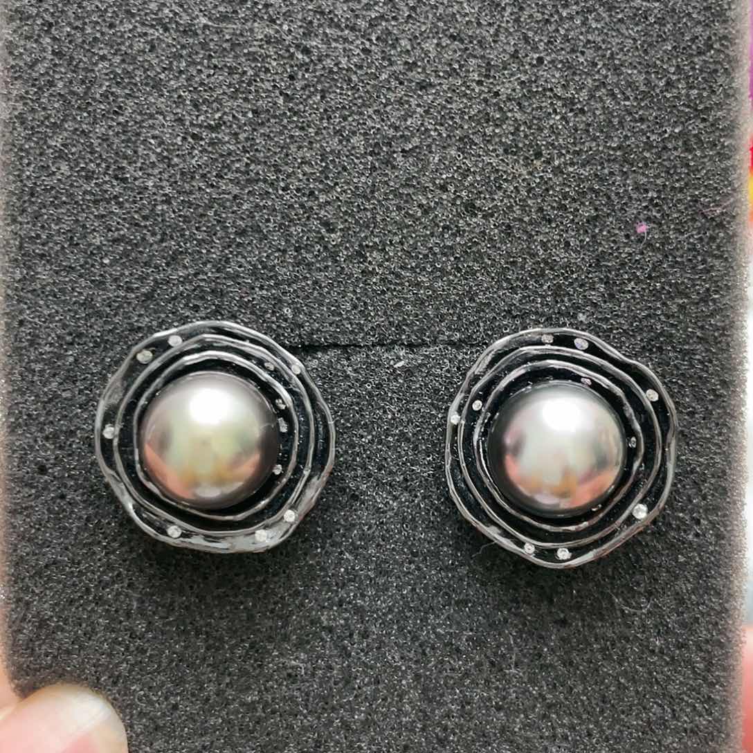 海水珍珠耳饰银S925镶嵌
