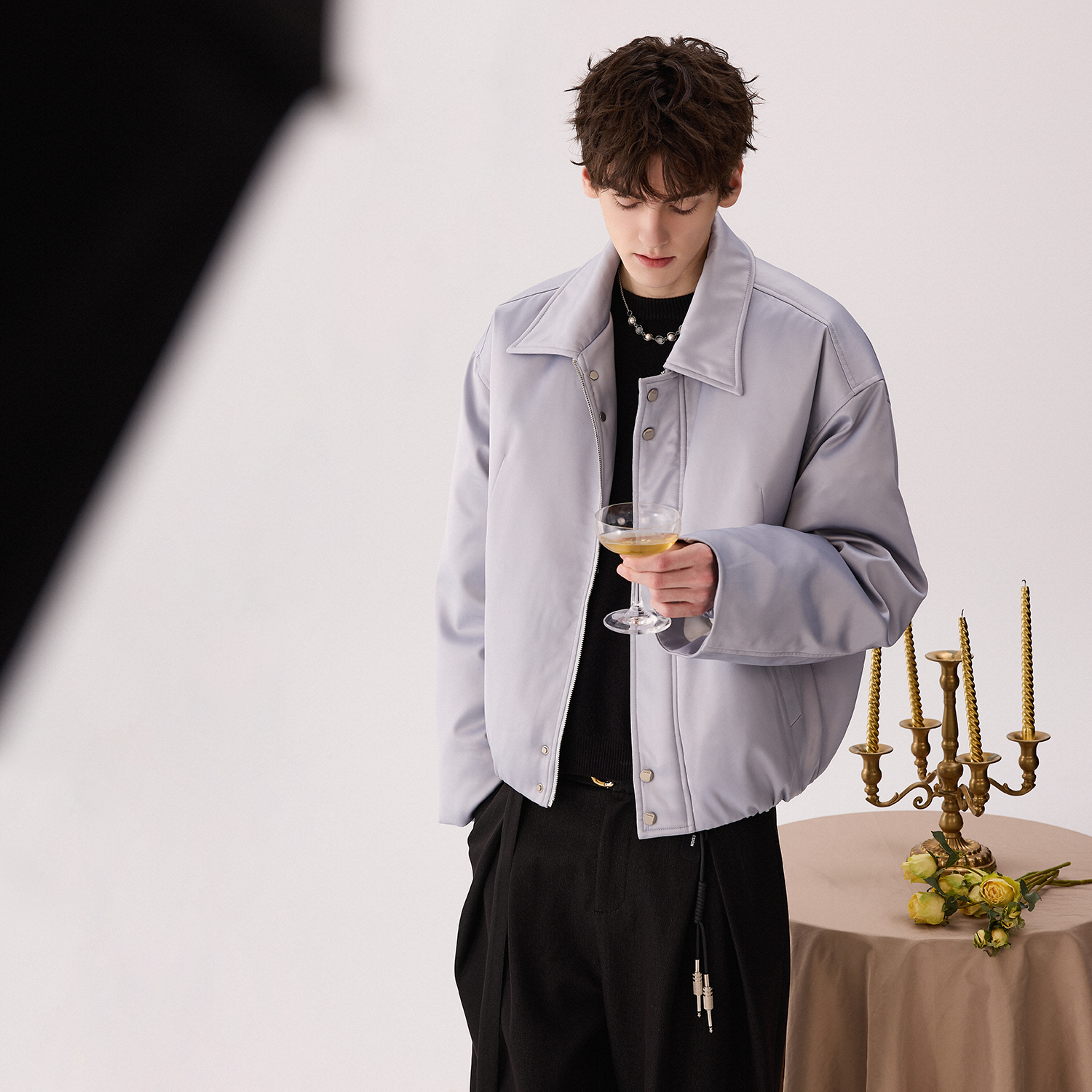 CHICERRO西西里男装痞帅醋酸翻领夹克外套羽绒时尚休闲百搭保暖