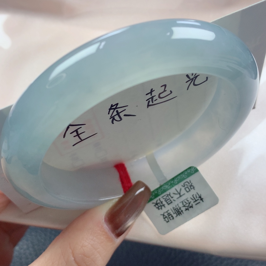 未镶嵌手镯翡翠冰胶透亮淡雅天空蓝正圈56