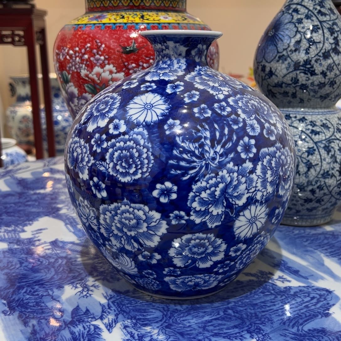 古***好摆件陶23cm万花石榴瓶