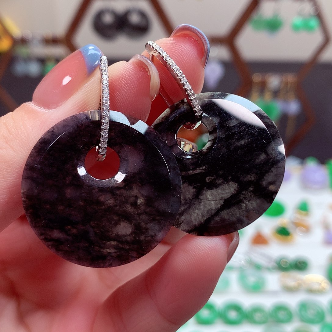 翡翠耳饰银S925镶嵌天然翡翠