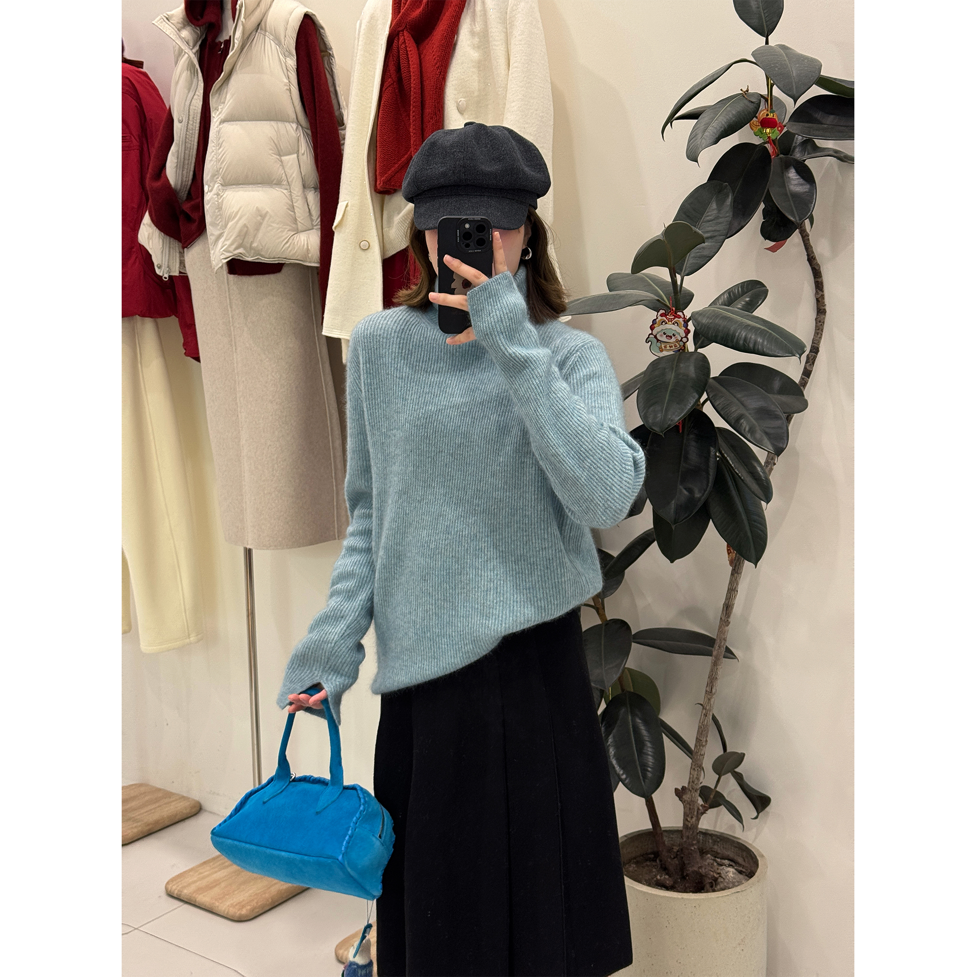 zhukele  袖口开衩坑条羊 毛衫