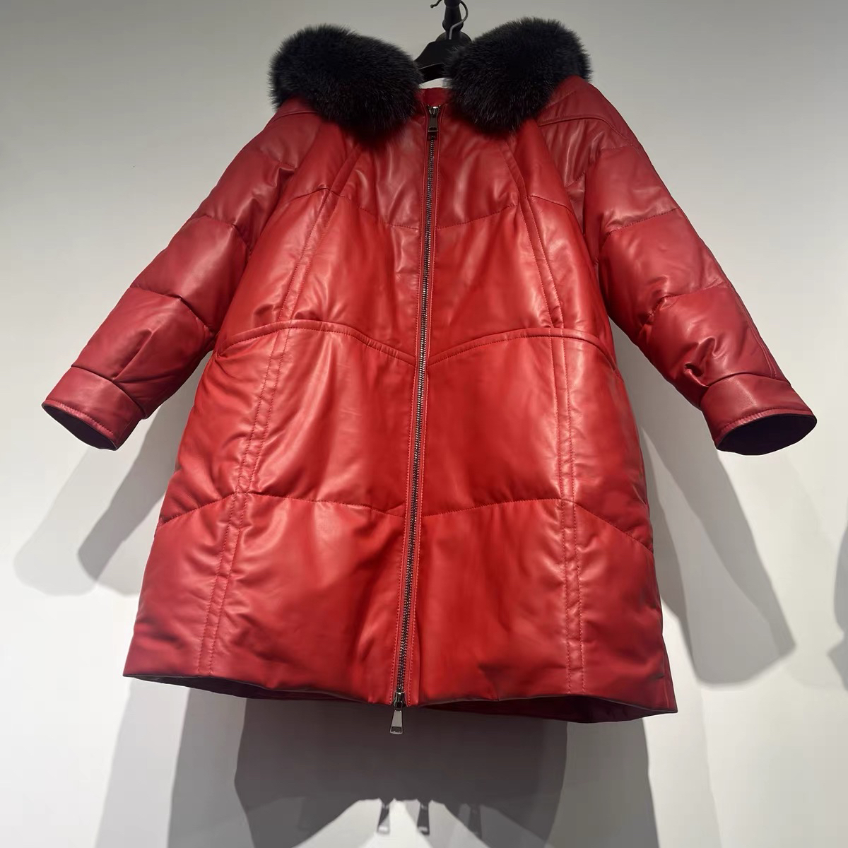 中长款绵羊皮羽绒服毛领可脱卸