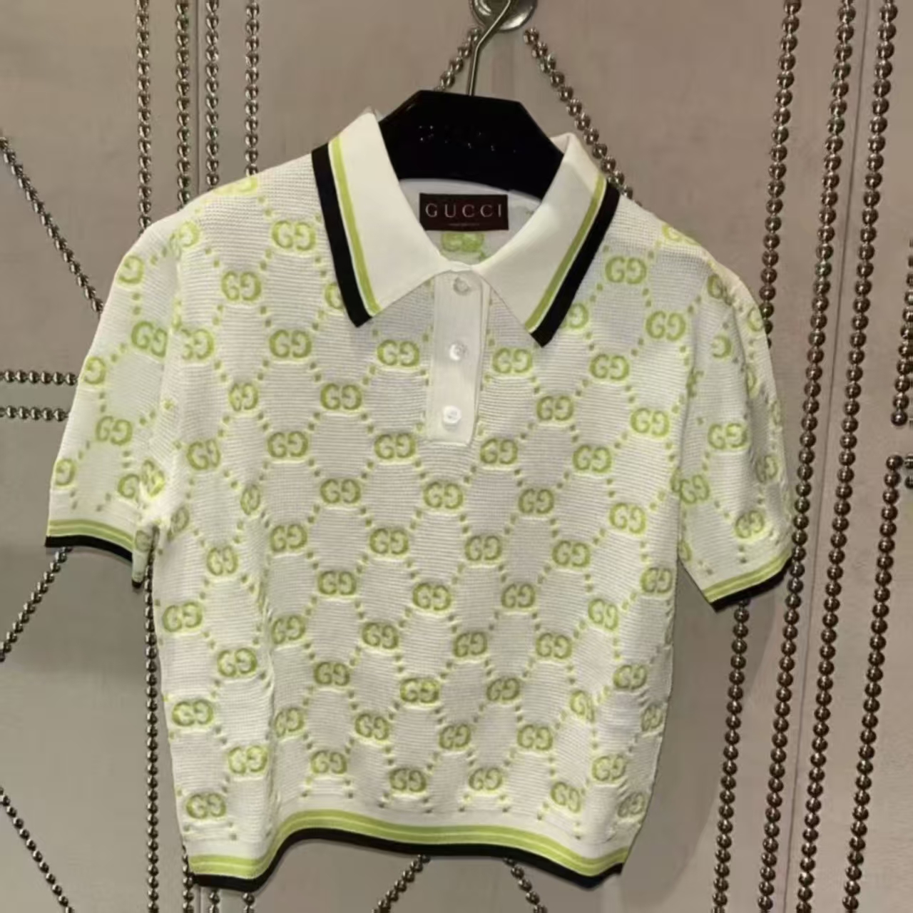 95新 GUCCI/古驰 Gucci薄荷绿满印短袖L码/GZ108女装