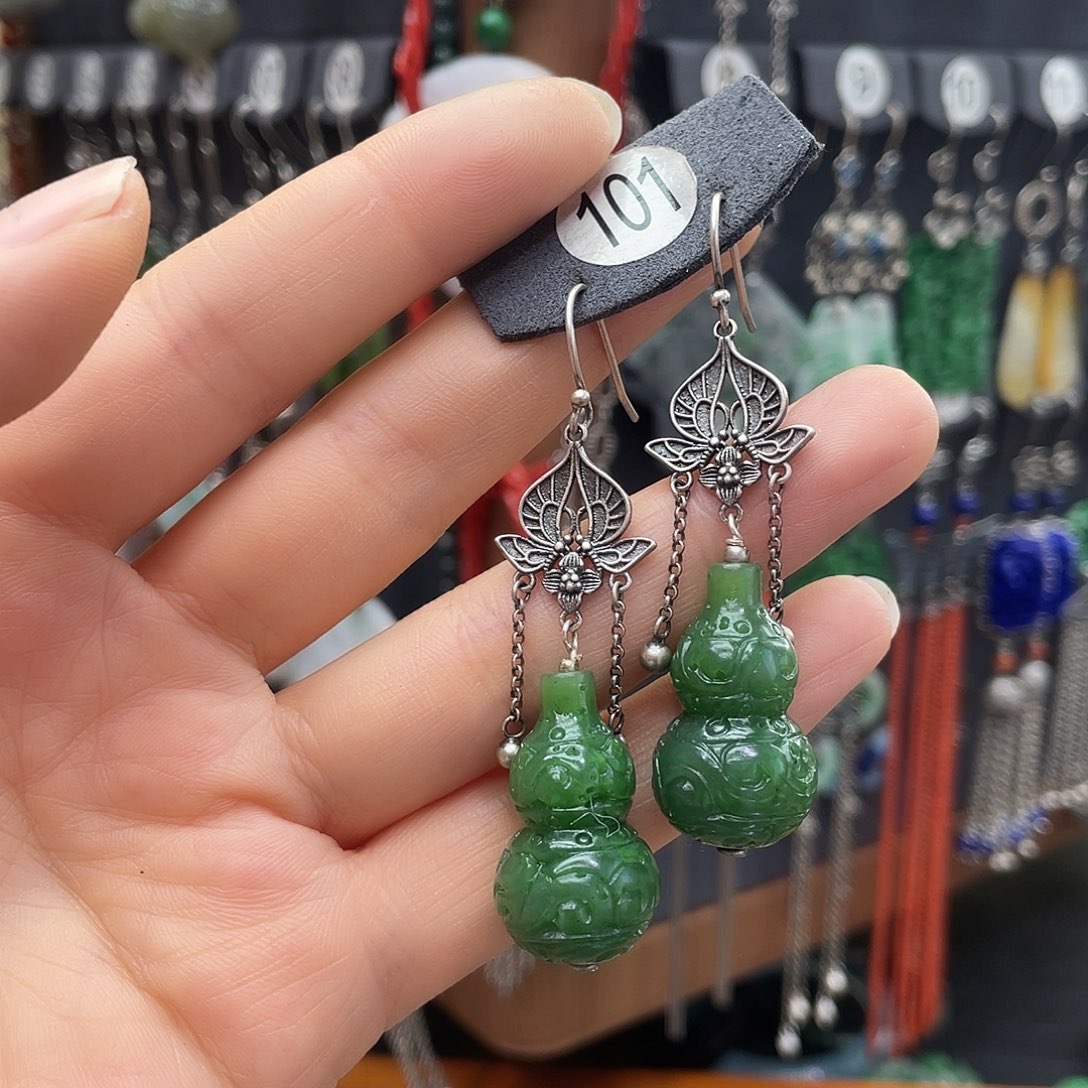 和田玉耳饰银S925镶嵌悦**我390ghjhhgh