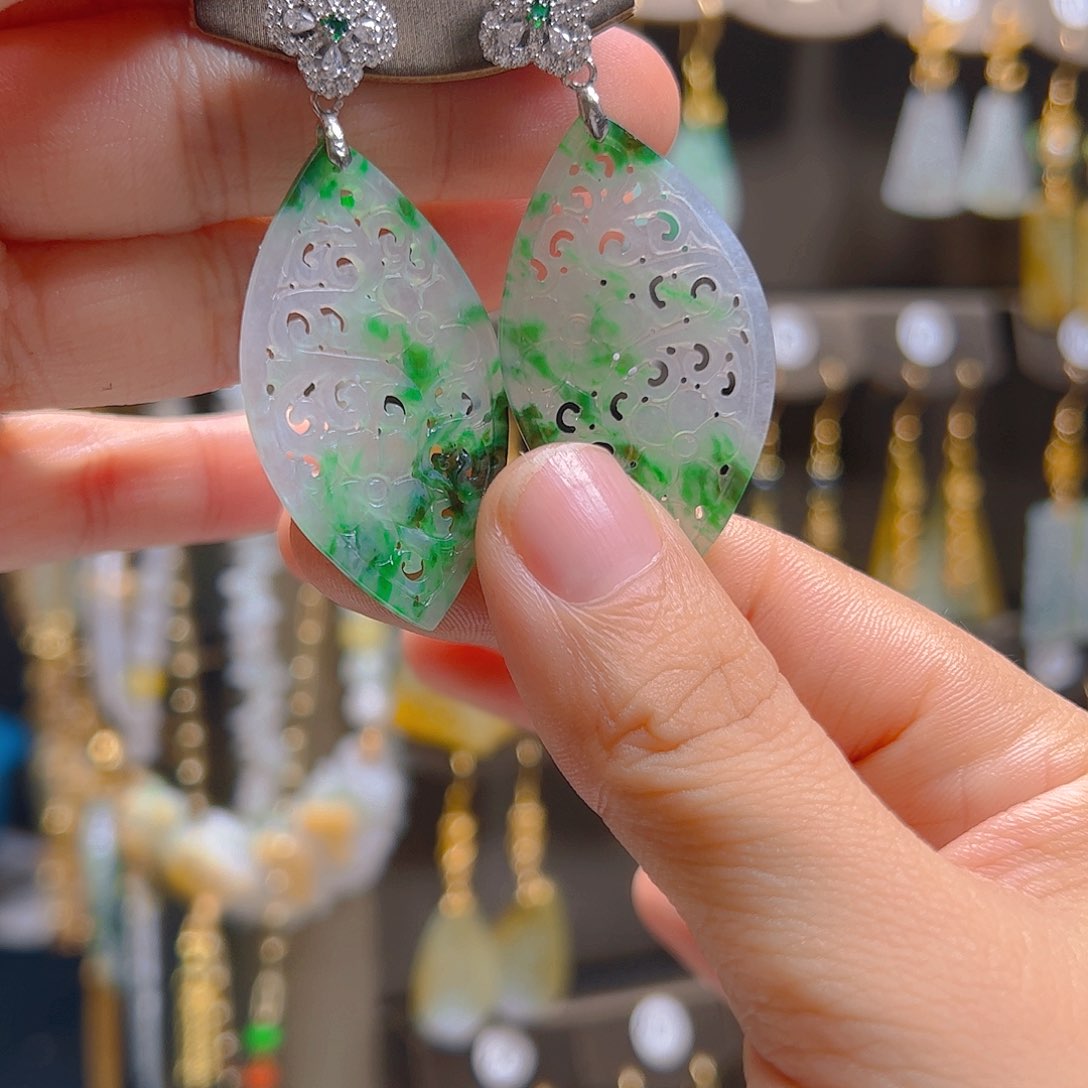 银S925镶嵌翡翠耳饰