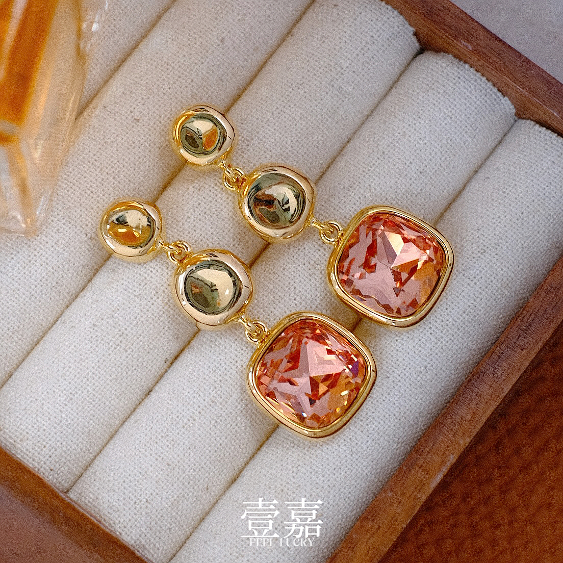 黄铜合成锆石耳饰 壹嘉黄铜耳饰法式气质长款四色锆石耳钉YJ22