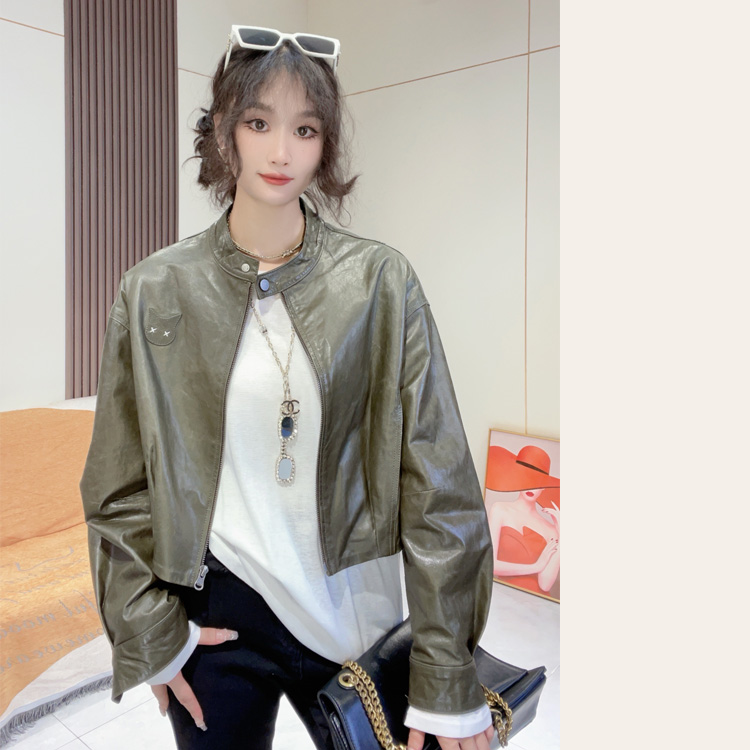 “极简主义”设计师秋意大利进口真皮冷翠绵羊皮百搭显瘦短女士外套