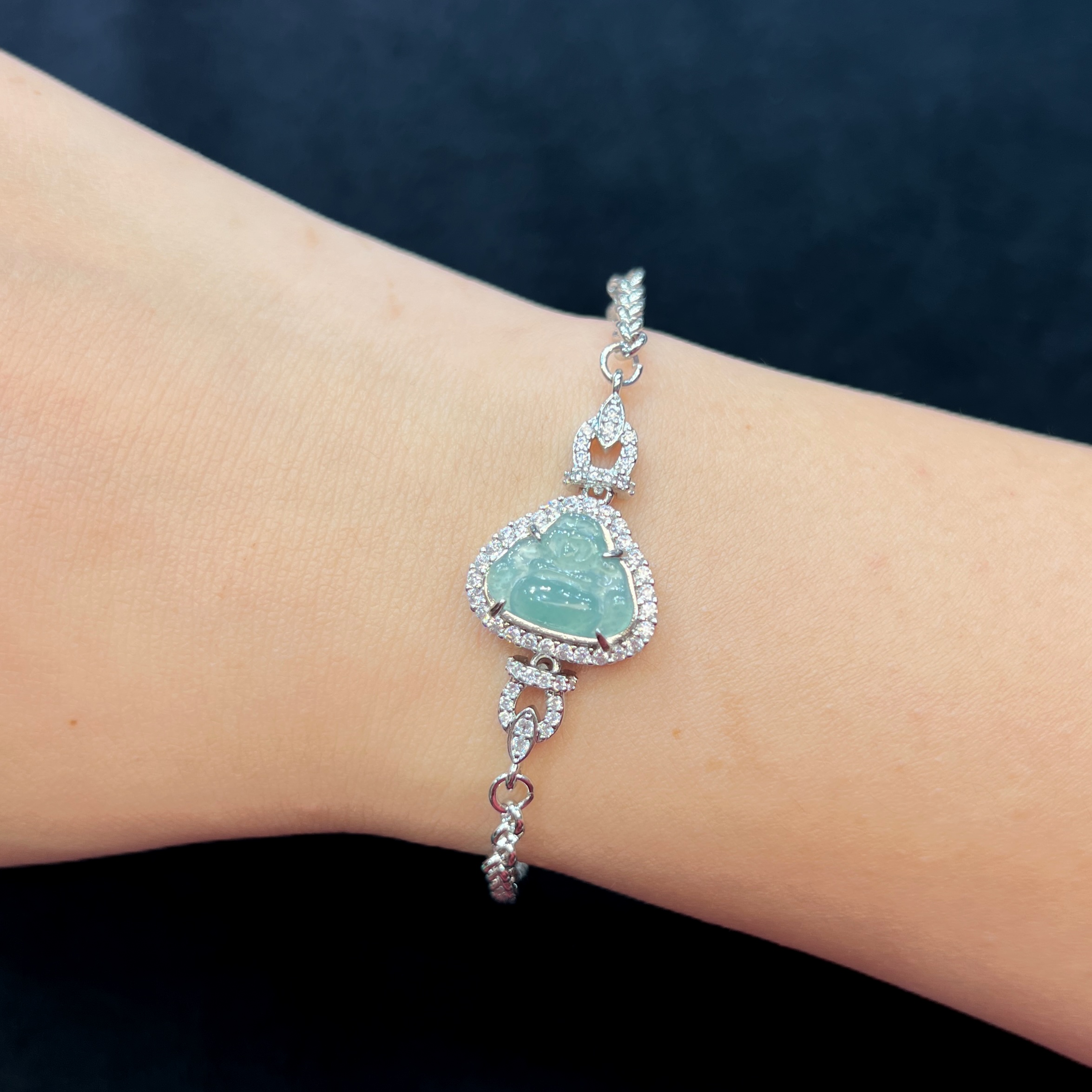 【红旭玉麟】天然翡翠A货蓝水佛公手链 多样性发一件