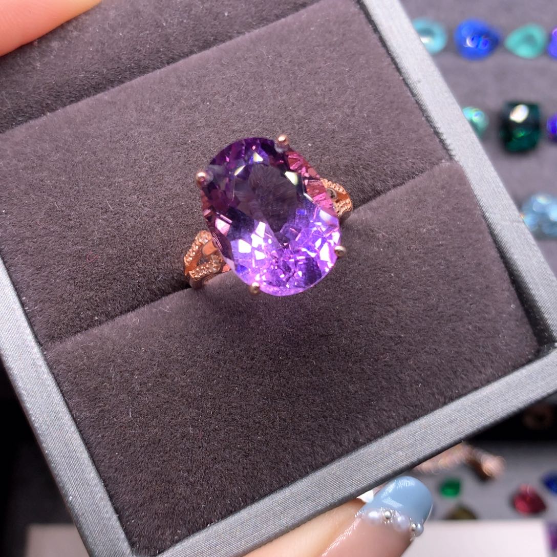 紫晶戒指银S925镶嵌紫水晶