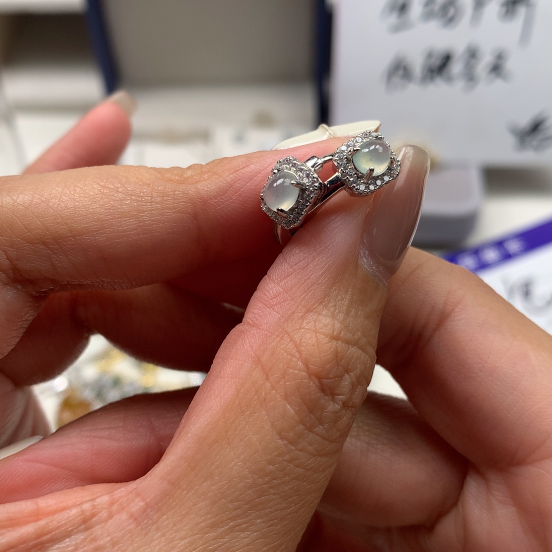 翡翠银S925镶嵌颈饰耳钉