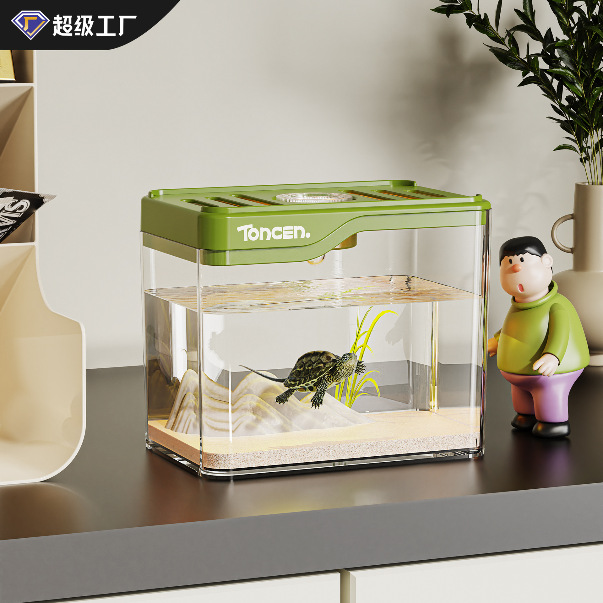 透明塑料桌面鱼缸耐摔防碎创意景观造景乌龟缸水族箱办公室生态缸