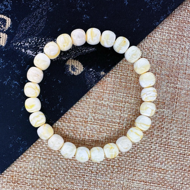 典藏级 8.5mm瓷白漆白浓蜡虎皮纹妖花精工高桩原矿蜜蜡老型手串