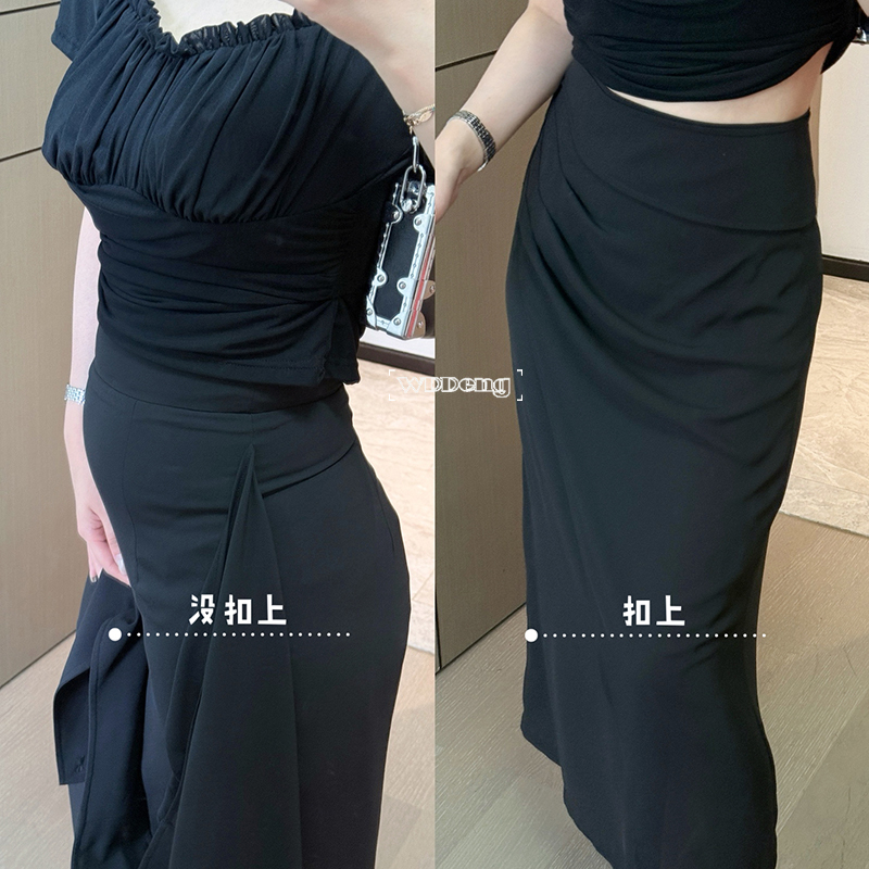 王等等【轻纱摇曳】2025夏季长款搭片式雪纺收腰半裙U225G06094