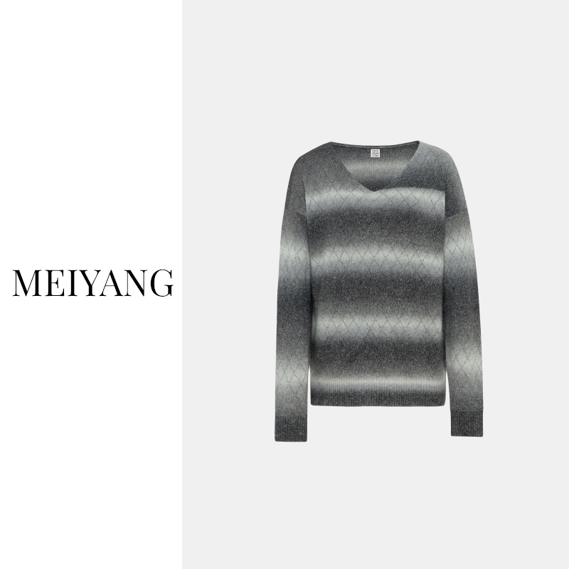 【断码捡漏】美洋MEIYANG 渐变条纹V领宽松上衣