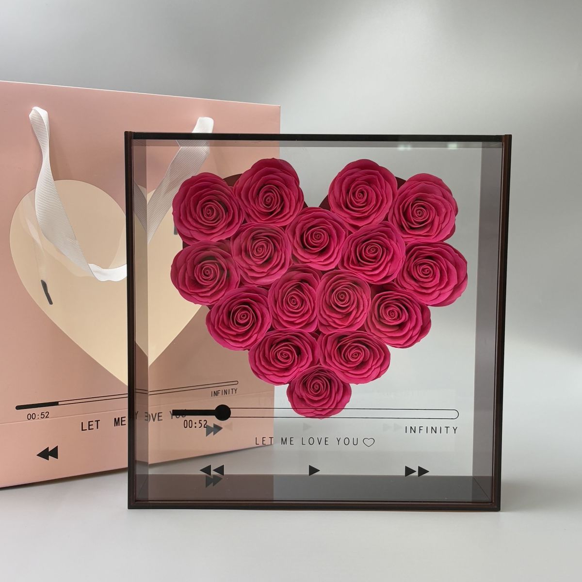 16朵亚克力永生花盒玫瑰真花礼盒爱心花束闺蜜生日礼物女生