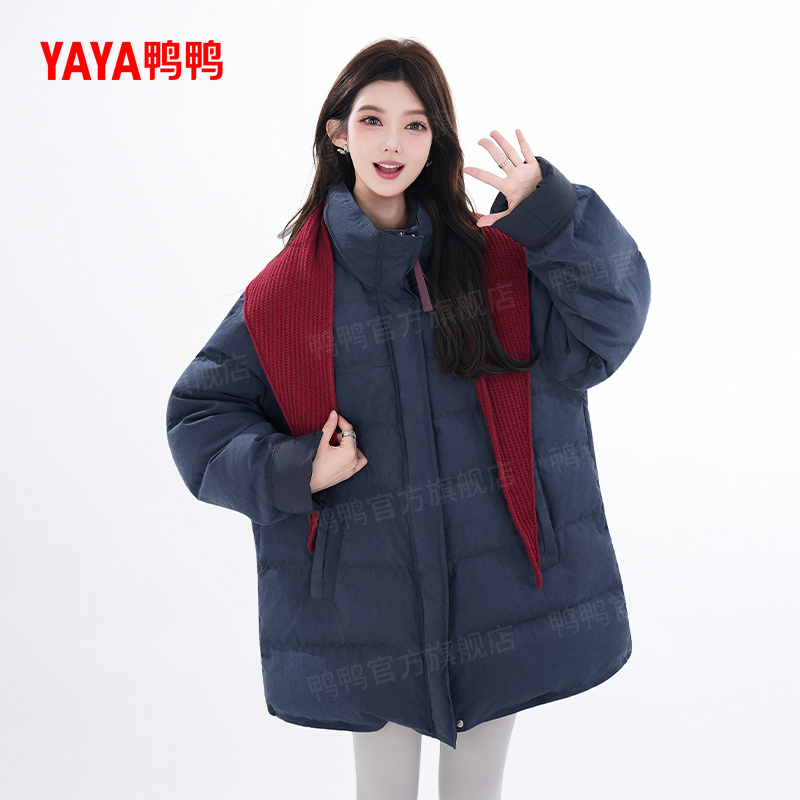 YAYA/鸭鸭羽绒服女宽松型保暖立领百搭披肩外套DT50923011E