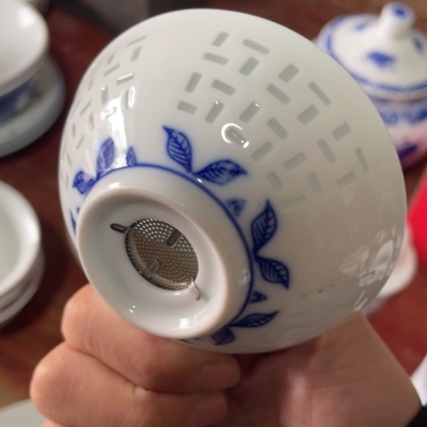 景德镇陶瓷富玉陶瓷手绘青花玲珑茶漏