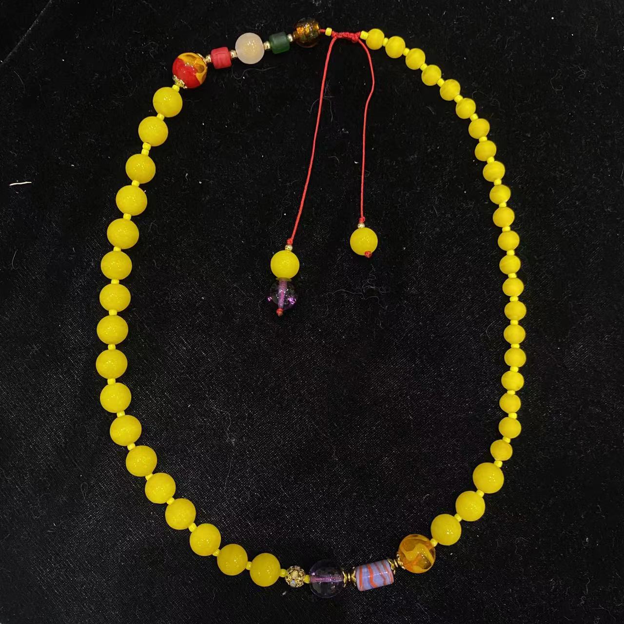 合金项链 玉楼东合金项链 LZ1001 鸡黄绳编琉璃项链