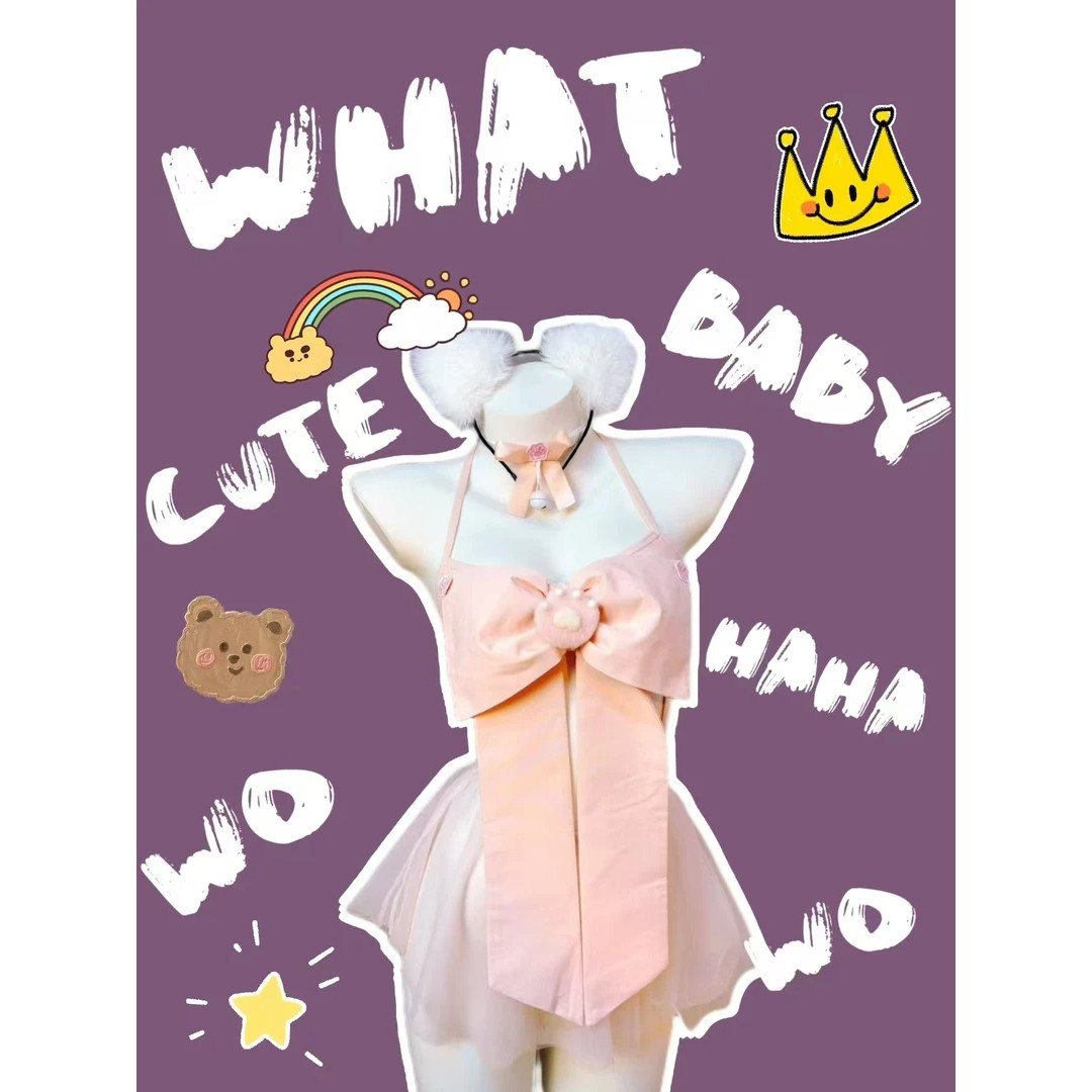 【80-200斤】ins风纯可爱蝴蝶结绑带软纱美背连体睡裙