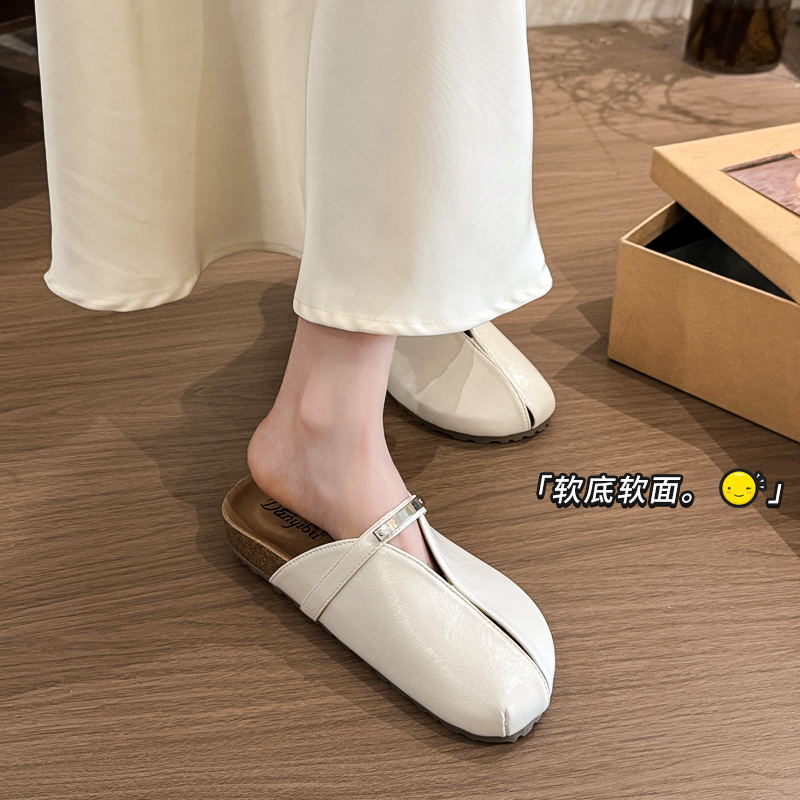 爆款勃肯包头半拖鞋女外穿2025休闲风方头百搭凉拖厚底懒人一脚蹬