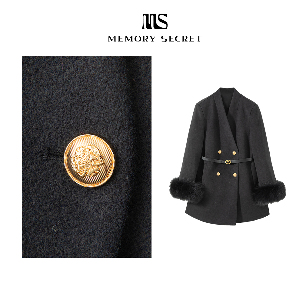 【MS】金慕池 秋冬中长毛呢纯色高级轻奢百搭羽绒服MS55105281