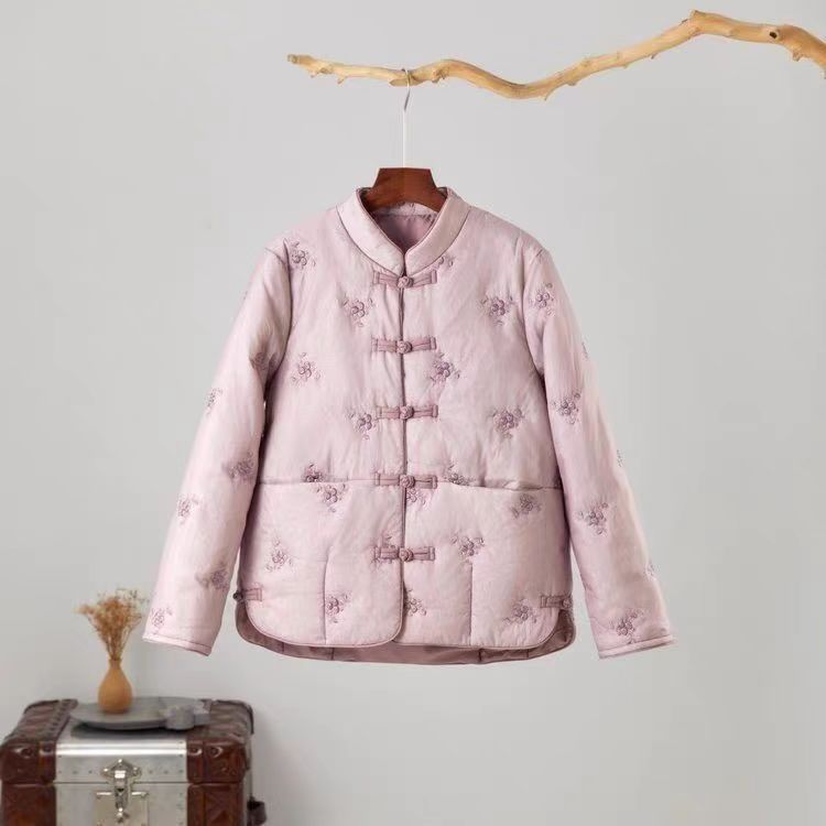 新中式秋冬外套加棉加厚盘扣纯色国风棉衣国风棉袄民族风复古